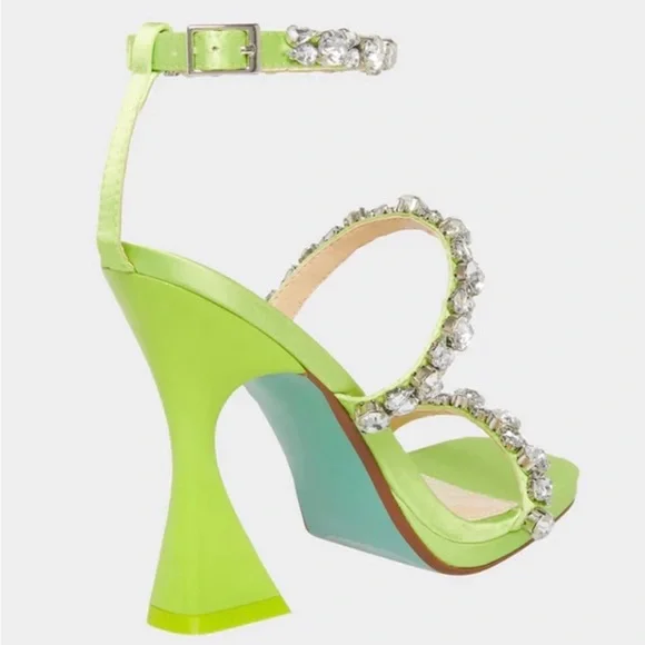 Bright Lime Crystal-Embellished High Heel Sandals by Betsey Johnson. - Picture 5 of 8
